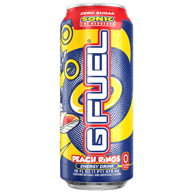 G FUEL - Sonic the Hedgehog Peach Rings (Peach Ring Candy Flavour) Zero Sugar Energy Drink - 16fl.oz (473ml)