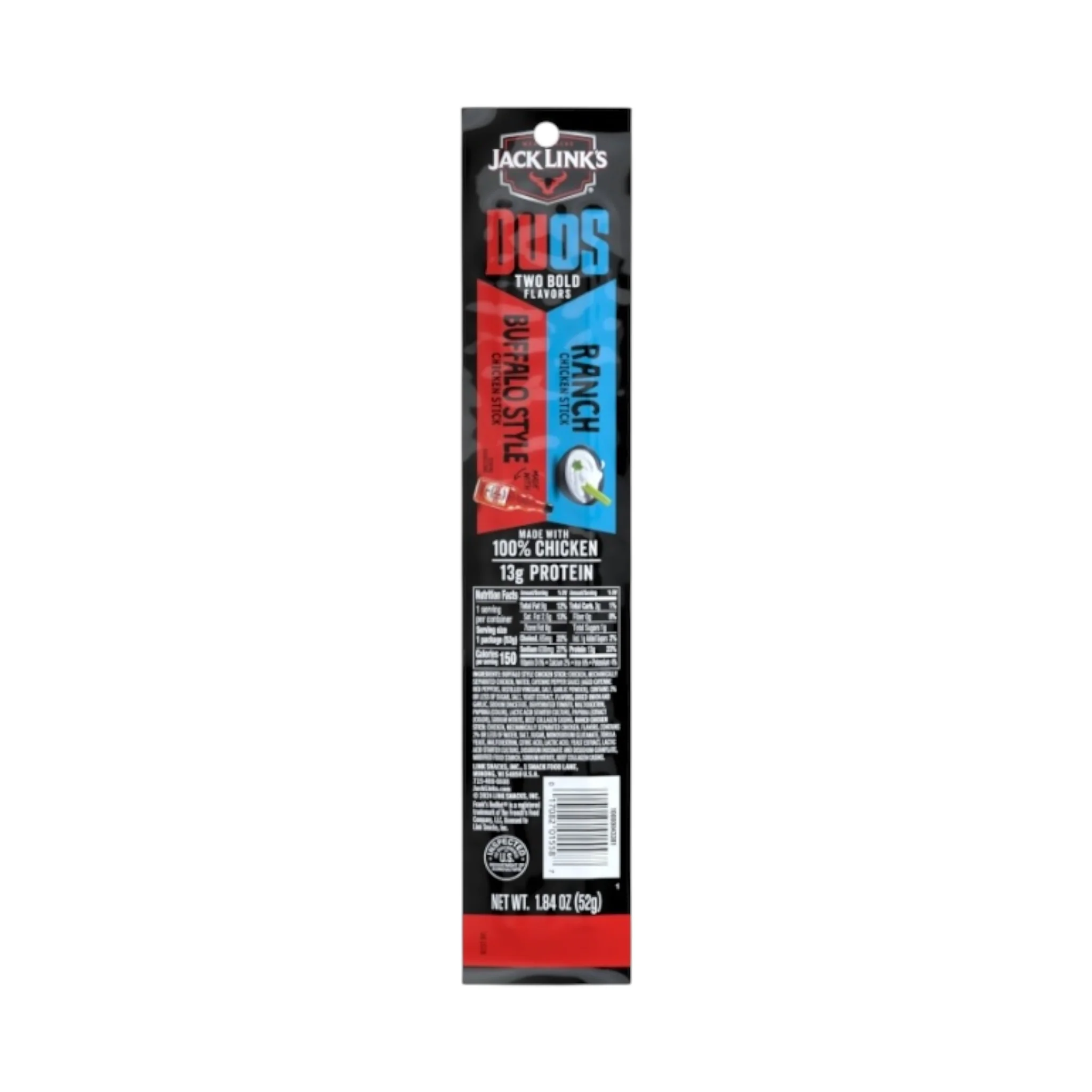 Jack Link's Duos Frank's RedHot Buffalo+Ranch Chicken Sticks - 1.84oz (52g)
