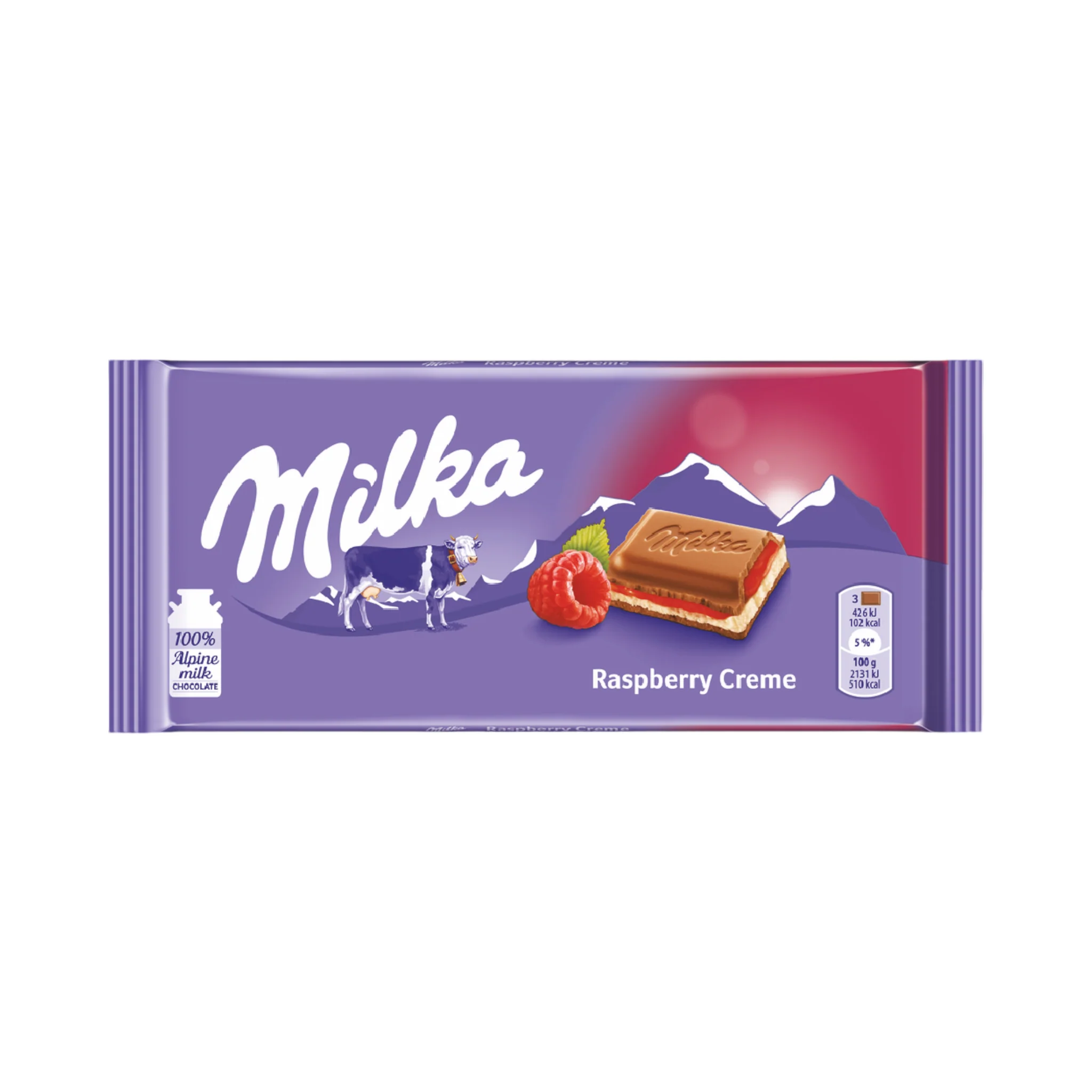 Milka Raspberry Milk Chocolate Bar - 100g